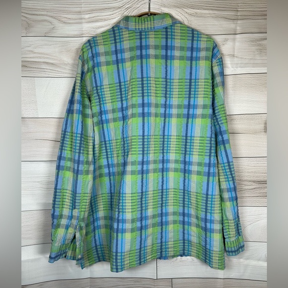 Vintage Pendleton Blue and Green Plaid Seersucker Long SleeveShirt. Size XL - Picture 3 of 8